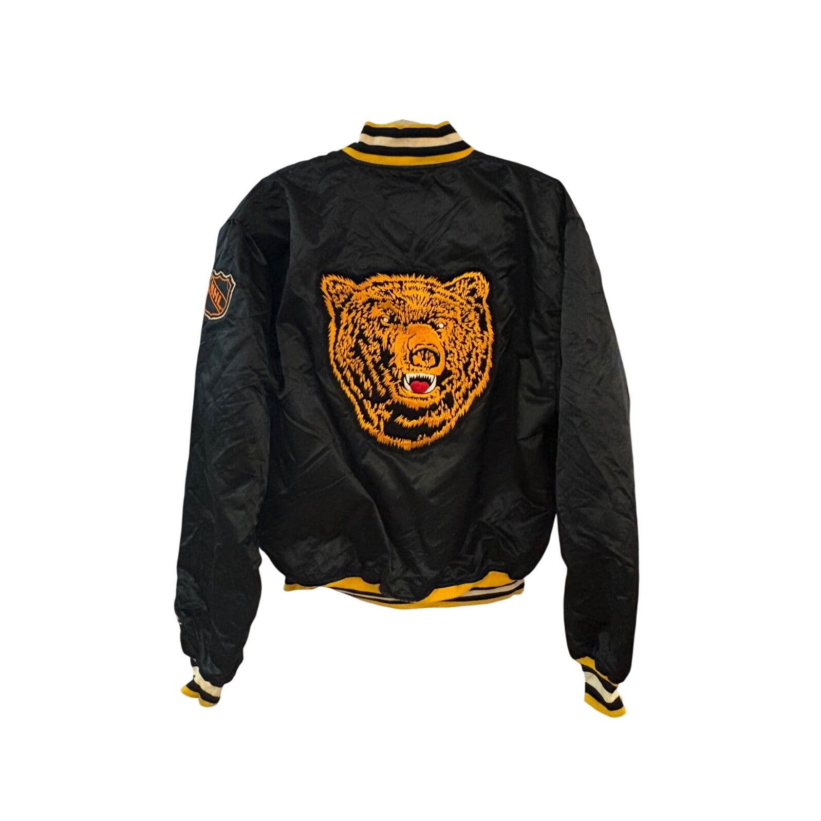 Rare Vintage 80s Starter Boston Bruins NHL Bear Back Hit Satin Jacket Men's XL