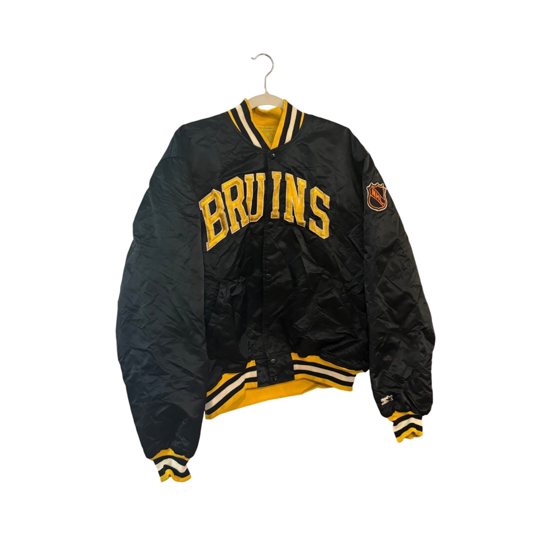 Rare Vintage 80s Starter Boston Bruins NHL Bear Back Hit Satin Jacket Men's XL