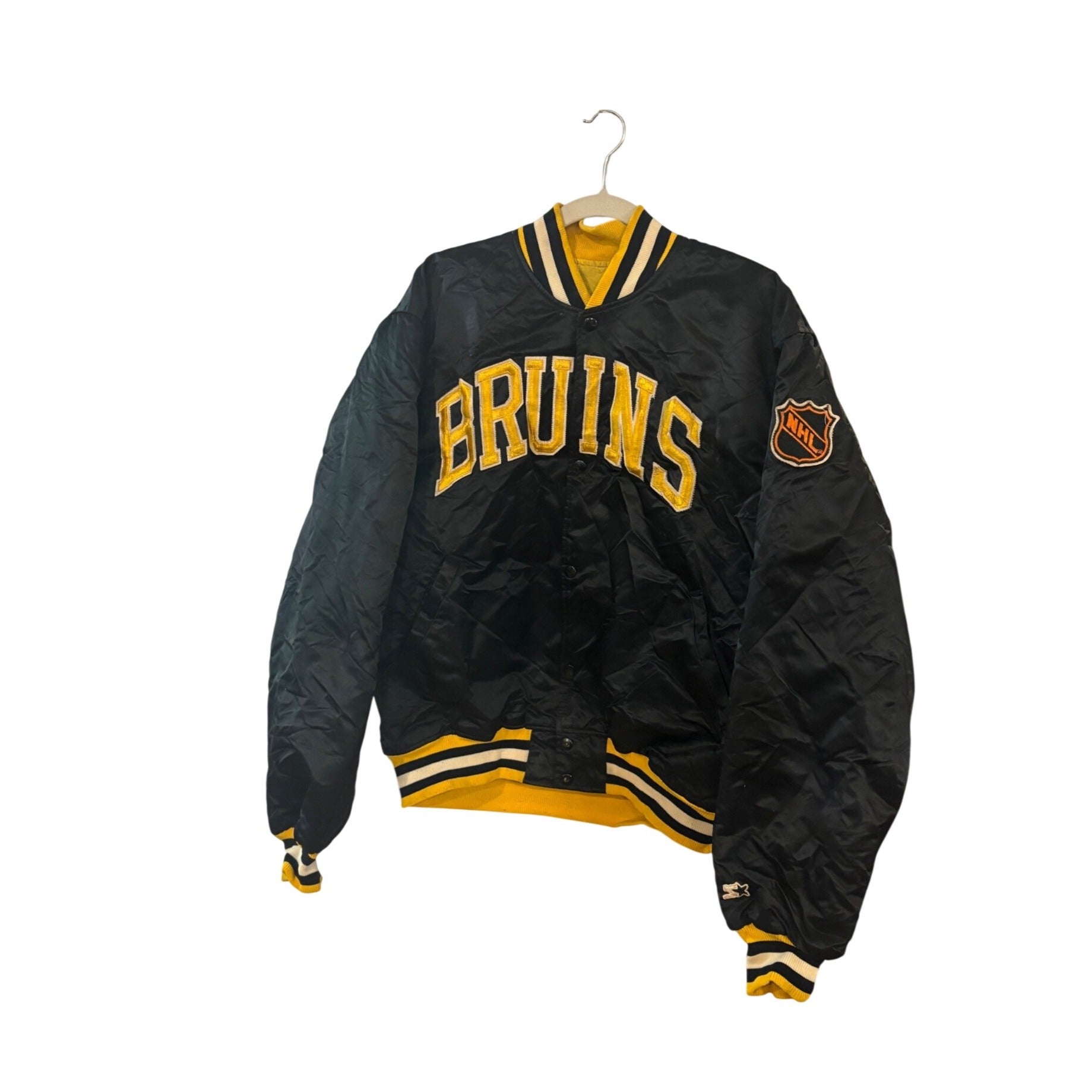 Rare Vintage 80s Starter Boston Bruins NHL Bear Back Hit Satin Jacket Men's XL