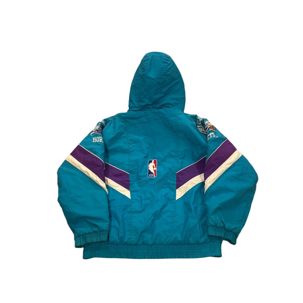 Vintage 90s Starter Charlotte Hornets NBA Full Zip Hooded Puffer Jacket Youth L