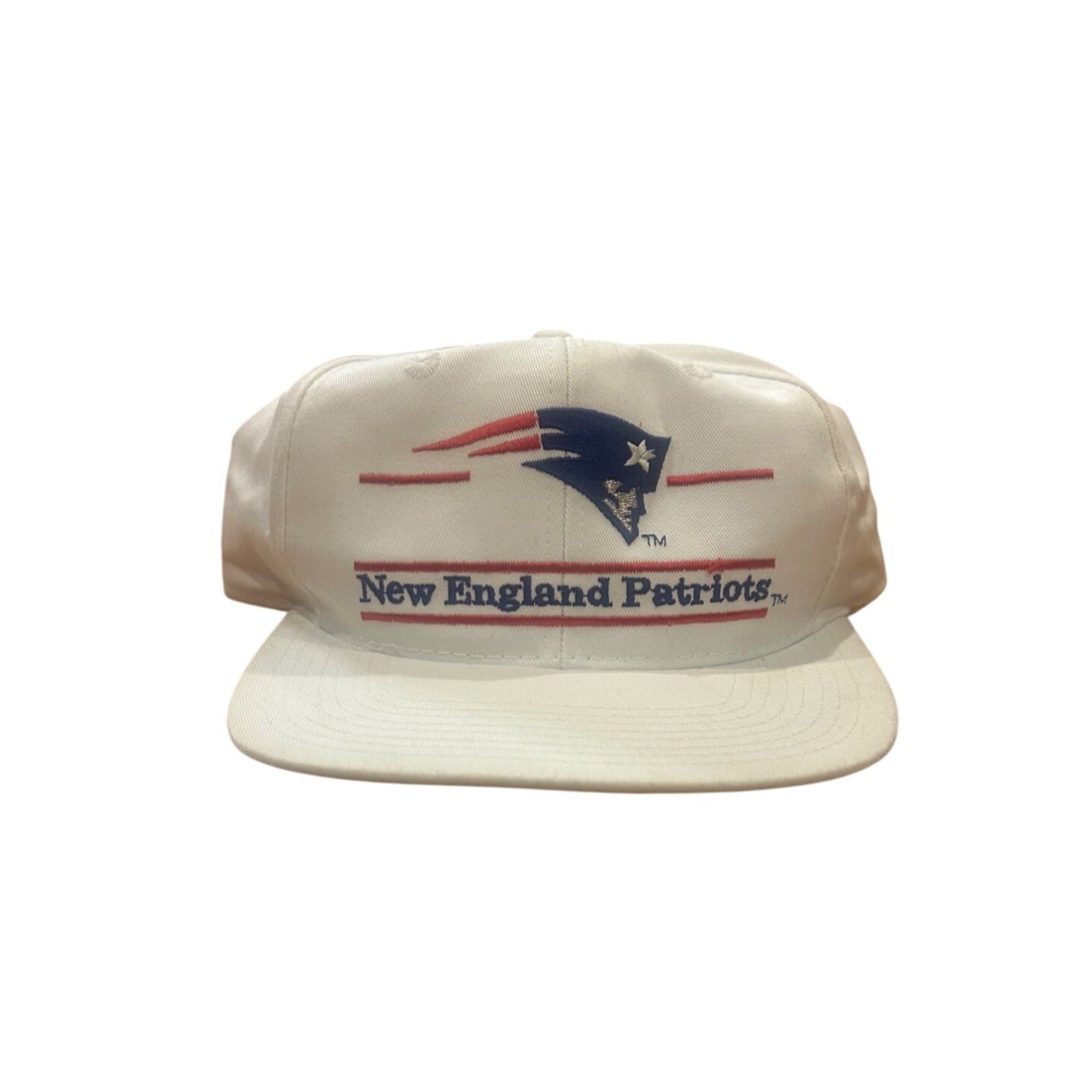 Vintage 1990's New England Patriots The Game Split Bar White Snapback Hat