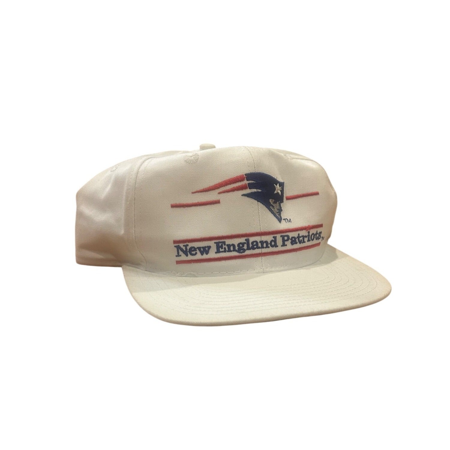 Vintage 1990's New England Patriots The Game Split Bar White Snapback Hat