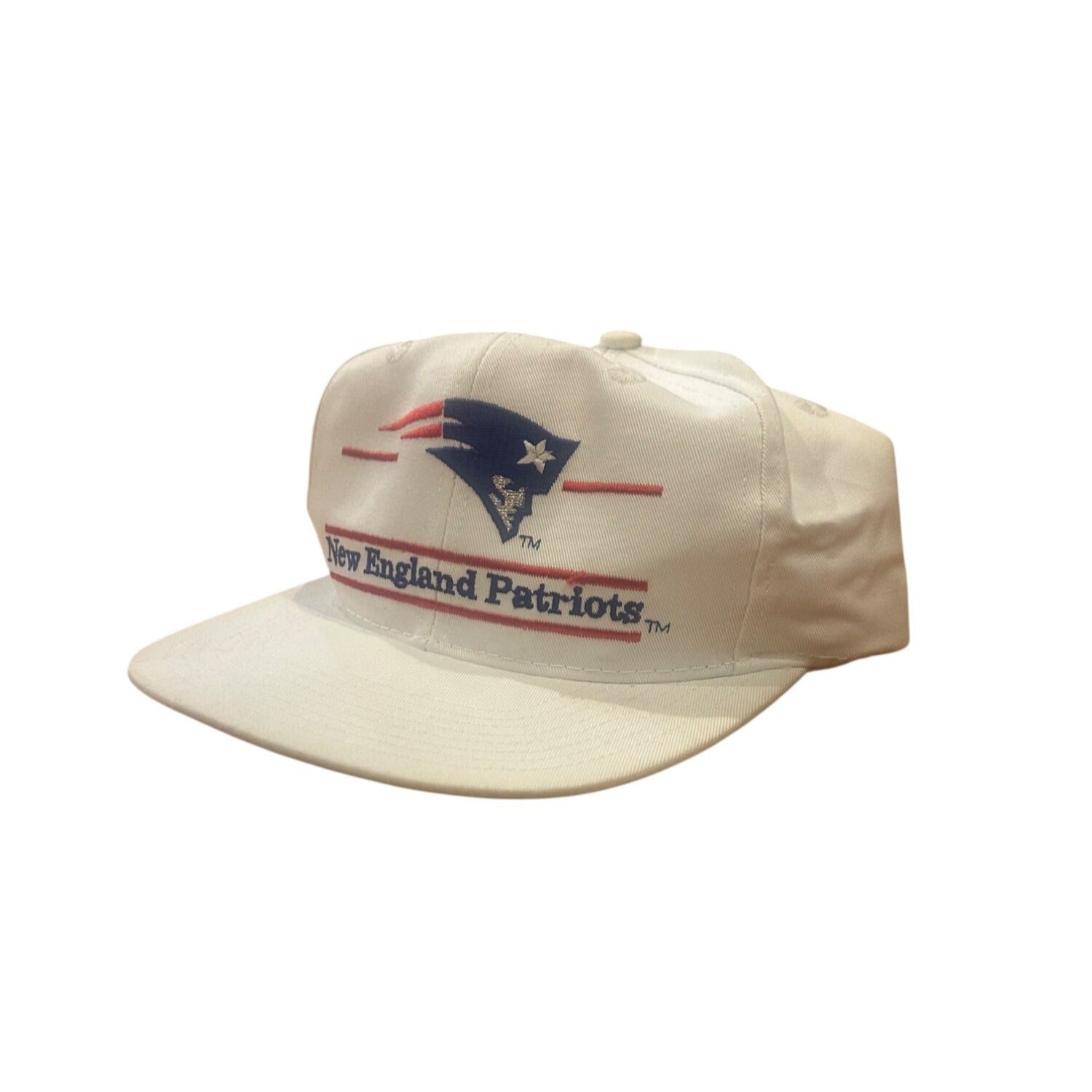 Vintage 1990's New England Patriots The Game Split Bar White Snapback Hat