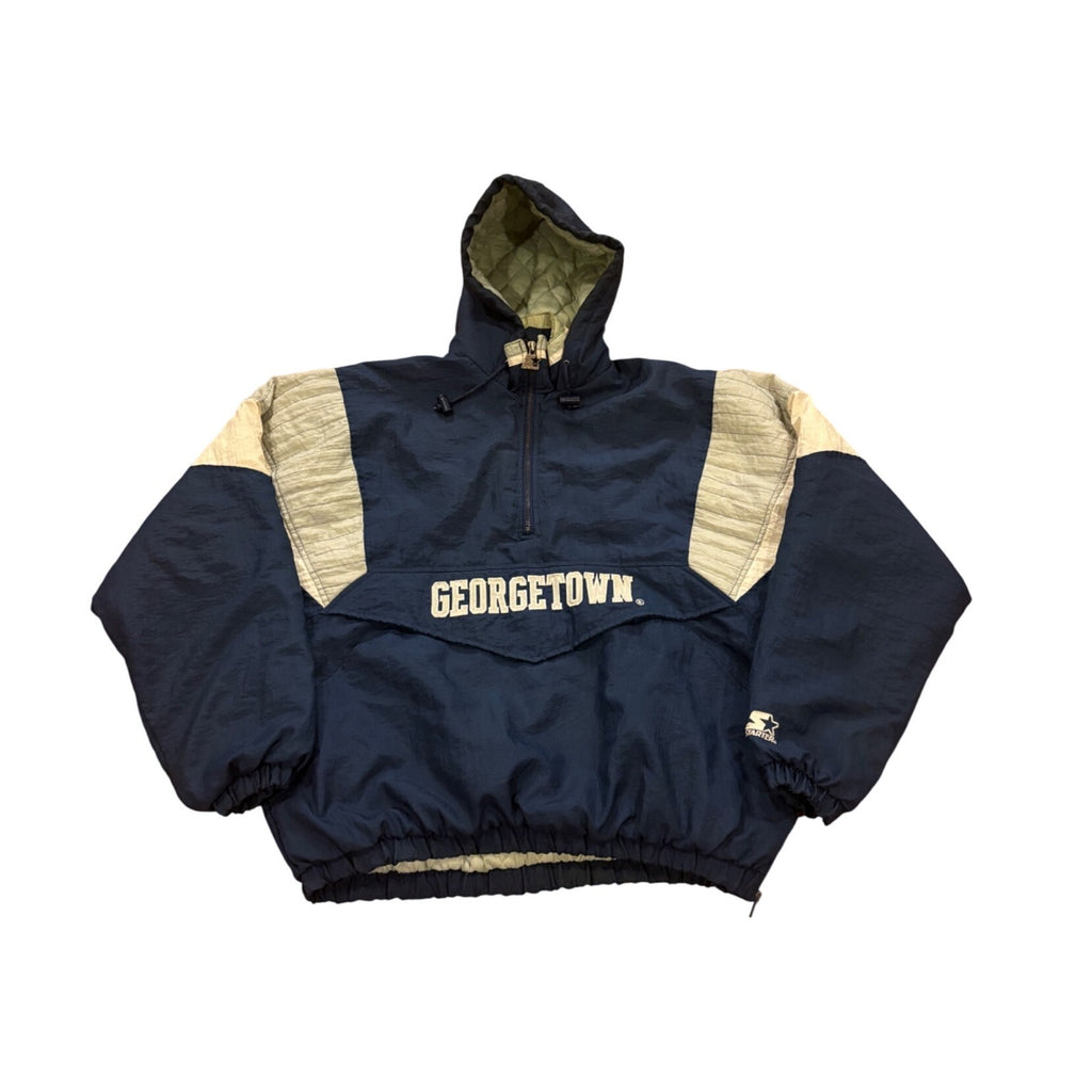 Vintage 90's Starter Georgetown Hoyas 1/4 Zip Pullover Hooded Puffer Jacket XL