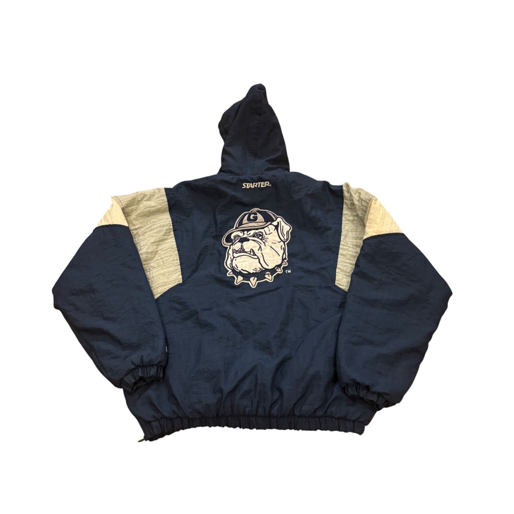 Vintage 90's Starter Georgetown Hoyas 1/4 Zip Pullover Hooded Puffer Jacket XL