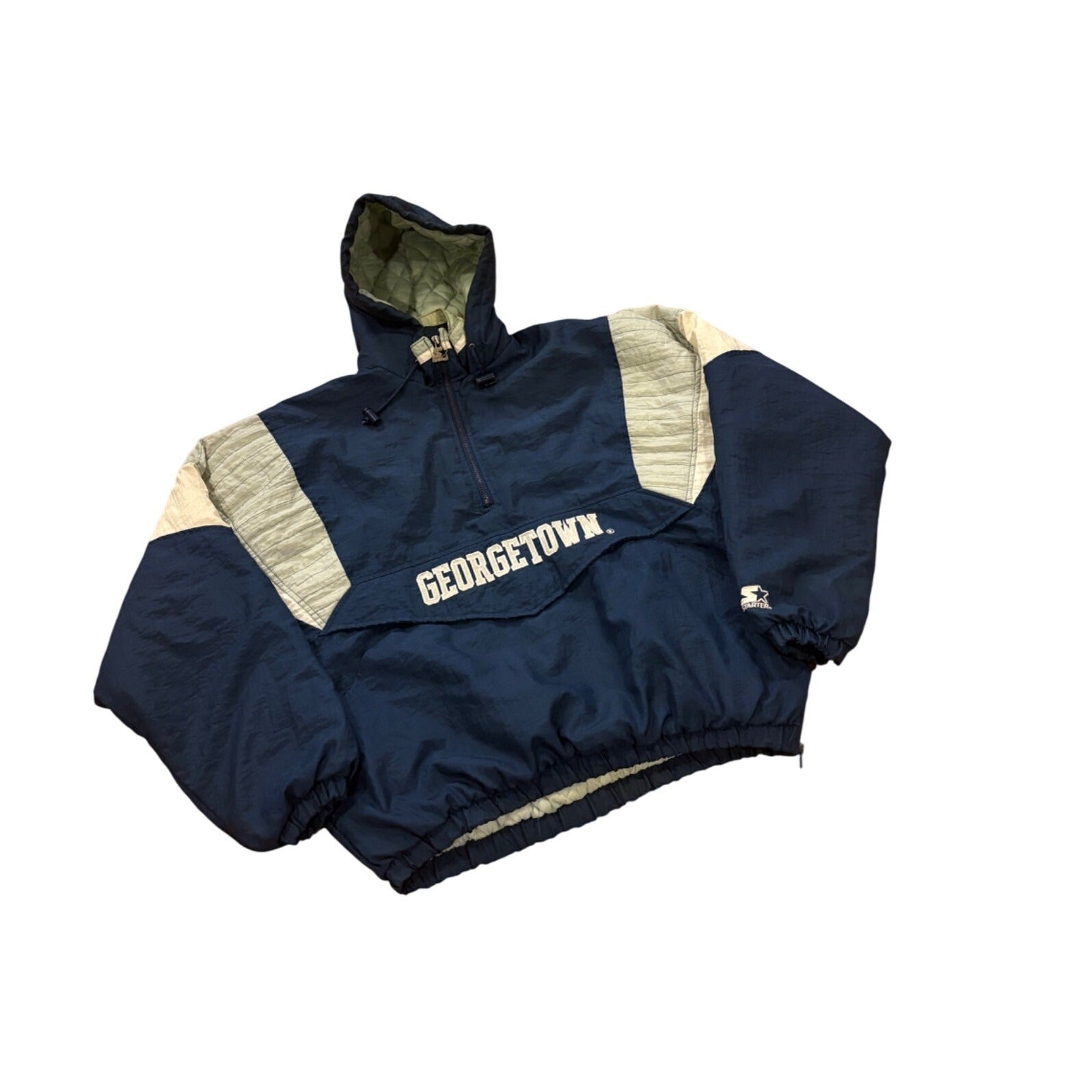 Vintage 90's Starter Georgetown Hoyas 1/4 Zip Pullover Hooded Puffer Jacket XL