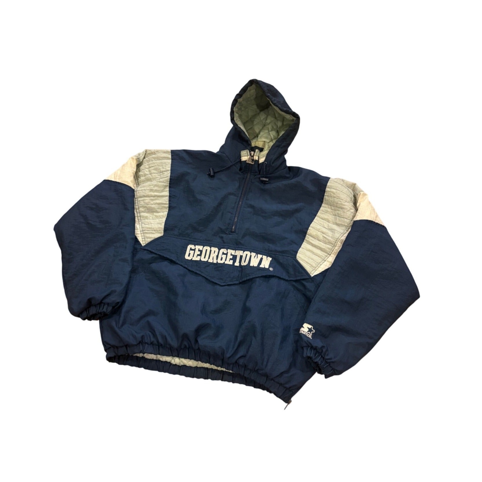 Vintage 90's Starter Georgetown Hoyas 1/4 Zip Pullover Hooded Puffer Jacket XL