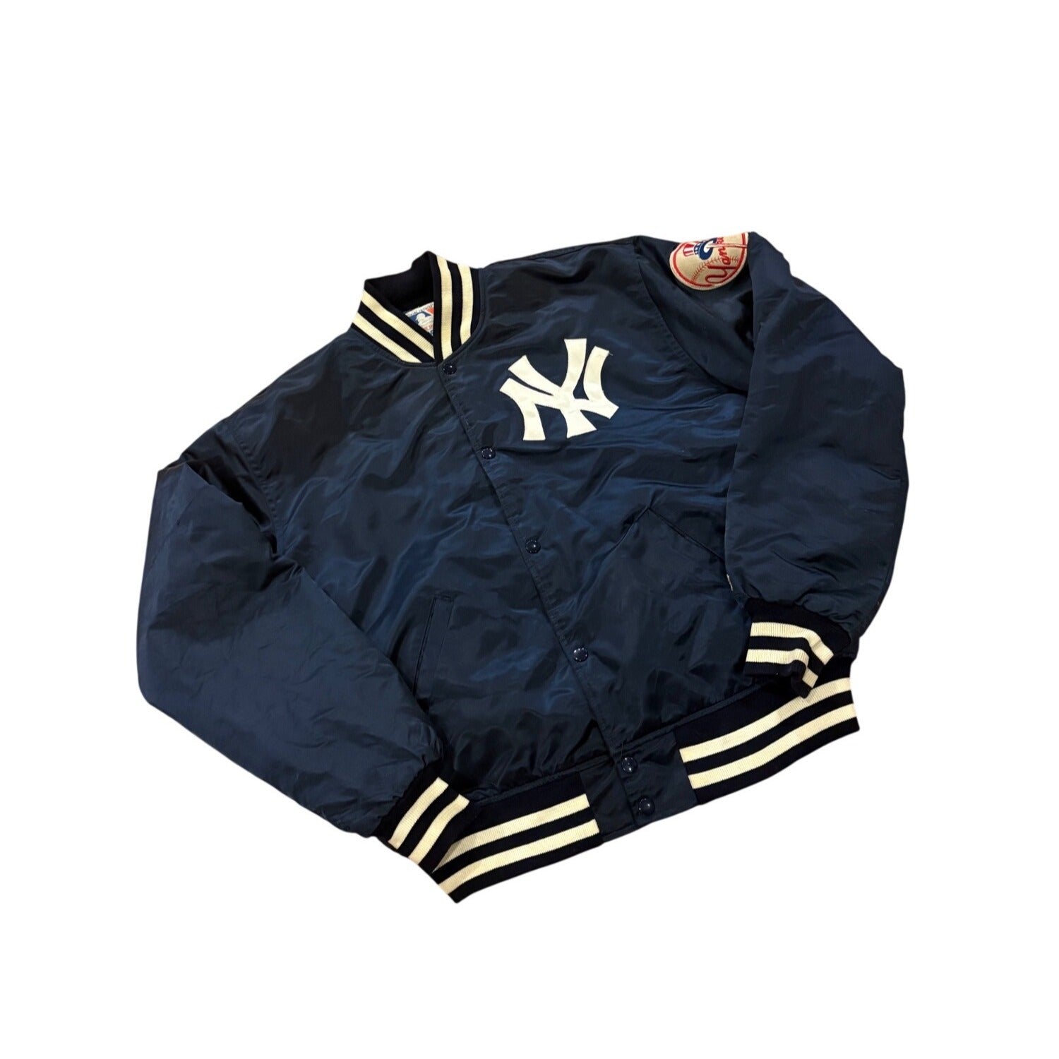Vintage 80's Starter New York Yankees MLB Satin Bomber Jacket Blue Men's XL