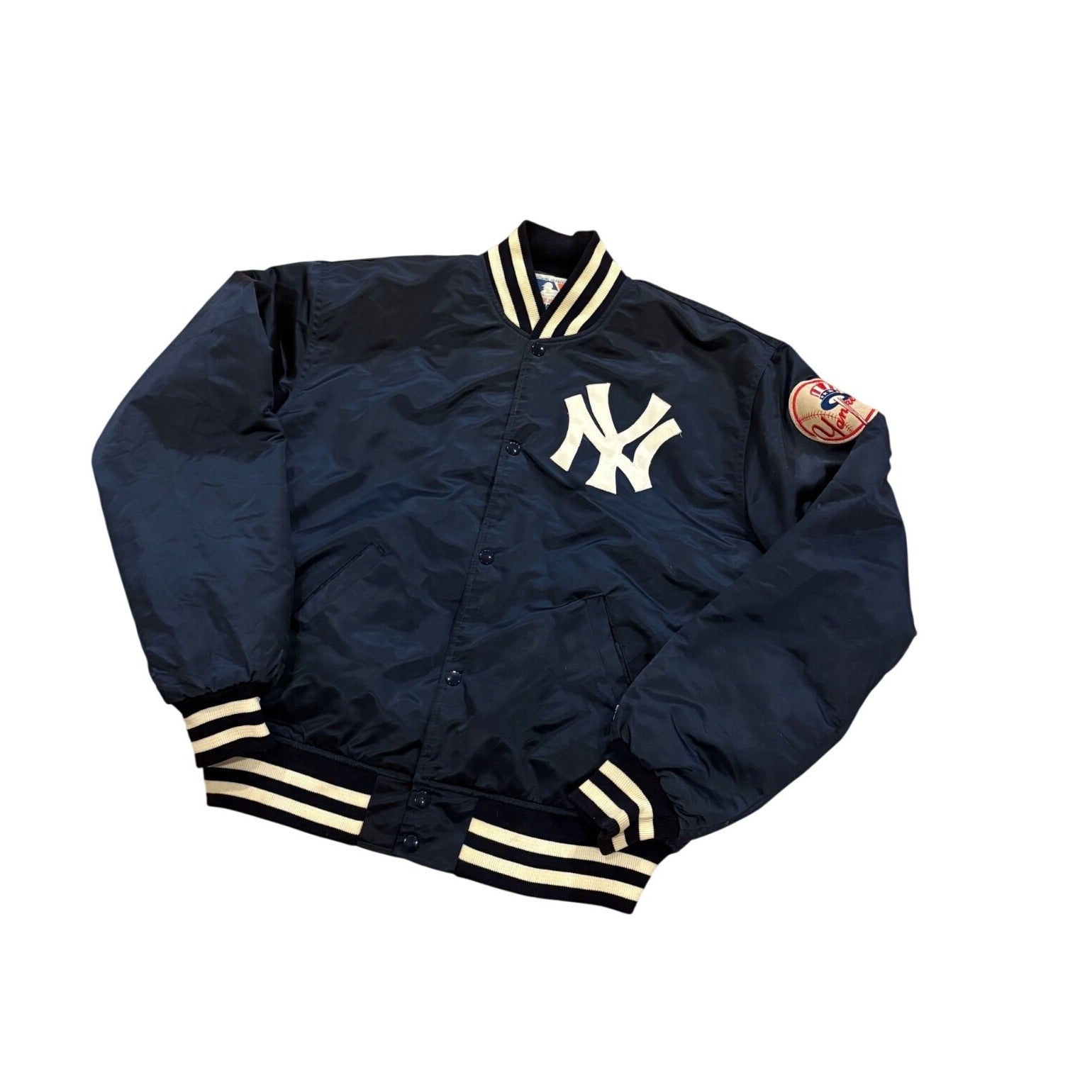 Vintage 80's Starter New York Yankees MLB Satin Bomber Jacket Blue Men's XL
