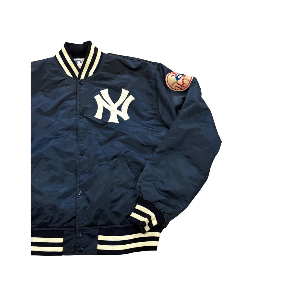 Vintage 80's Starter New York Yankees MLB Satin Bomber Jacket Blue Men's XL