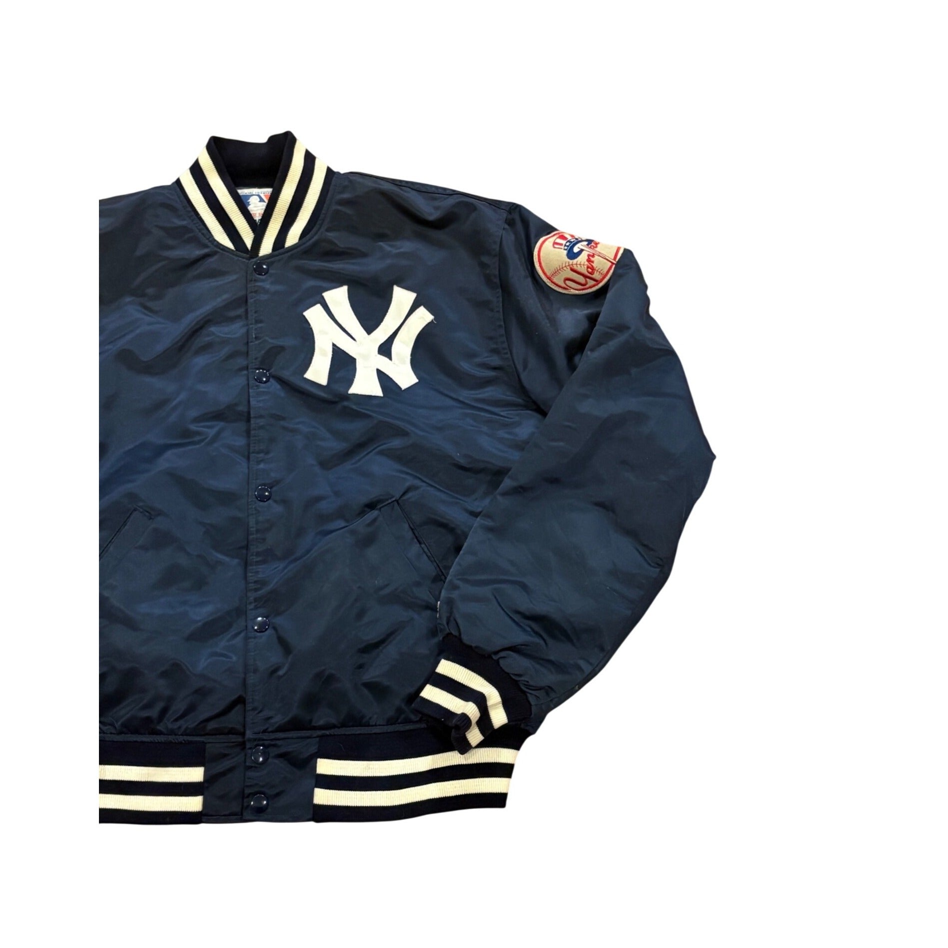 Vintage 80's Starter New York Yankees MLB Satin Bomber Jacket Blue Men's XL