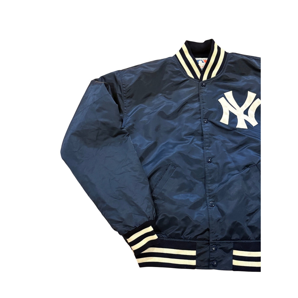 Vintage 80's Starter New York Yankees MLB Satin Bomber Jacket Blue Men's XL