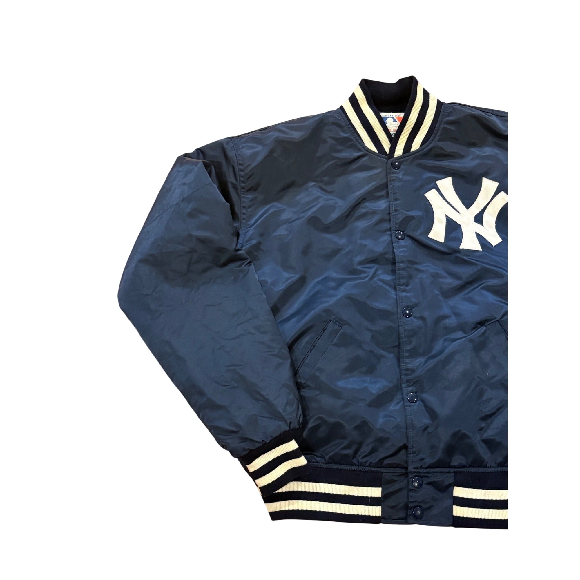 Vintage 80's Starter New York Yankees MLB Satin Bomber Jacket Blue Men's XL