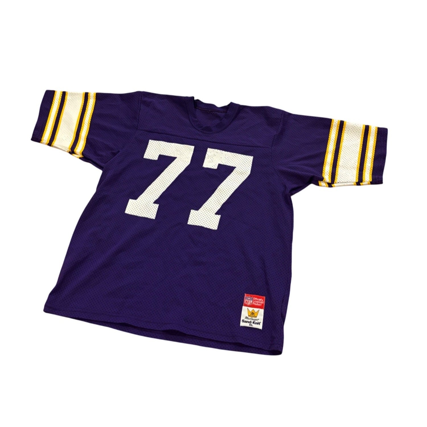 Vintage 1980's Sandknit Minnesota Vikings Mark Mullaney #77 NFL Jersey Men's XL