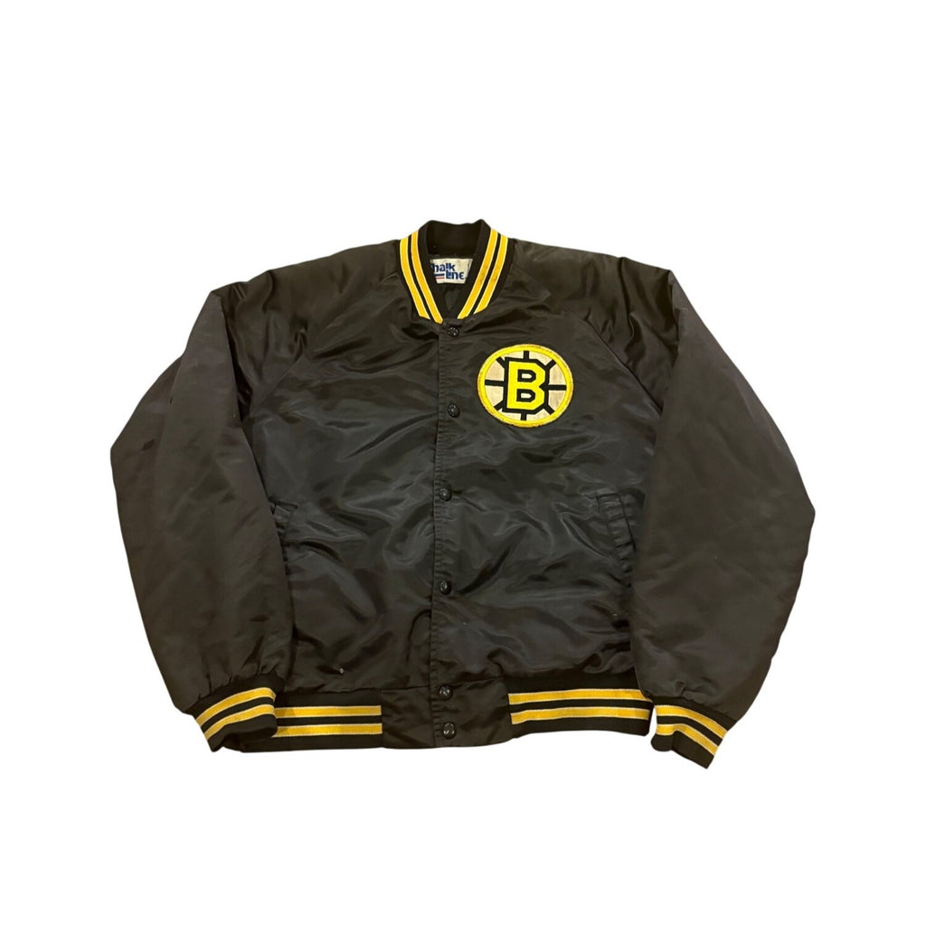 Vintage 80s Chalk Line Boston Bruins NHL Hockey Satin Jacket Black Men's Large