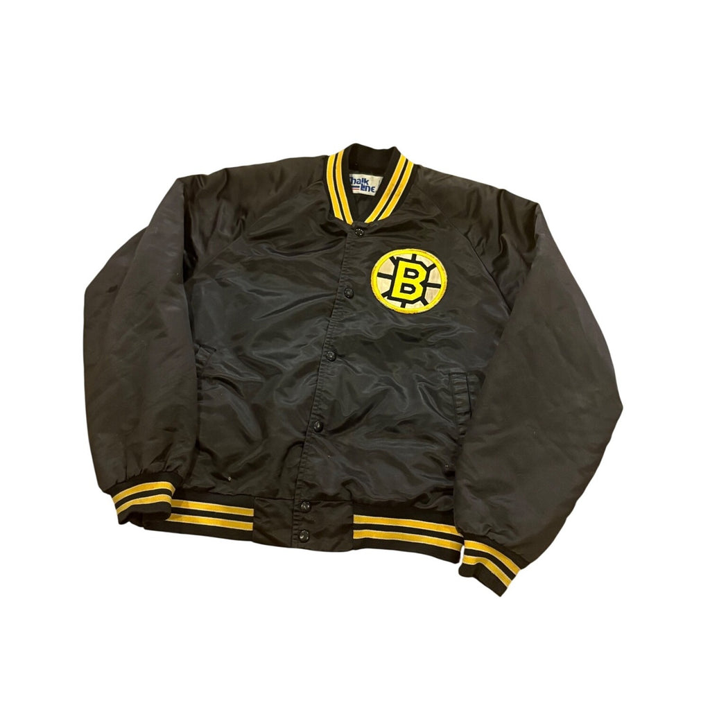 Vintage 80s Chalk Line Boston Bruins NHL Hockey Satin Jacket Black Men's Large