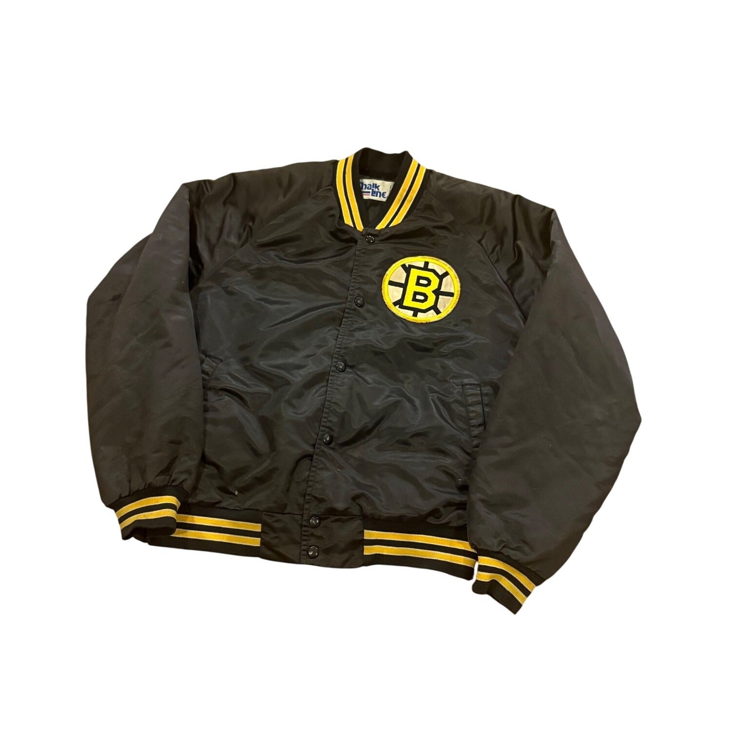 Vintage 80s Chalk Line Boston Bruins NHL Hockey Satin Jacket Black Men's Large
