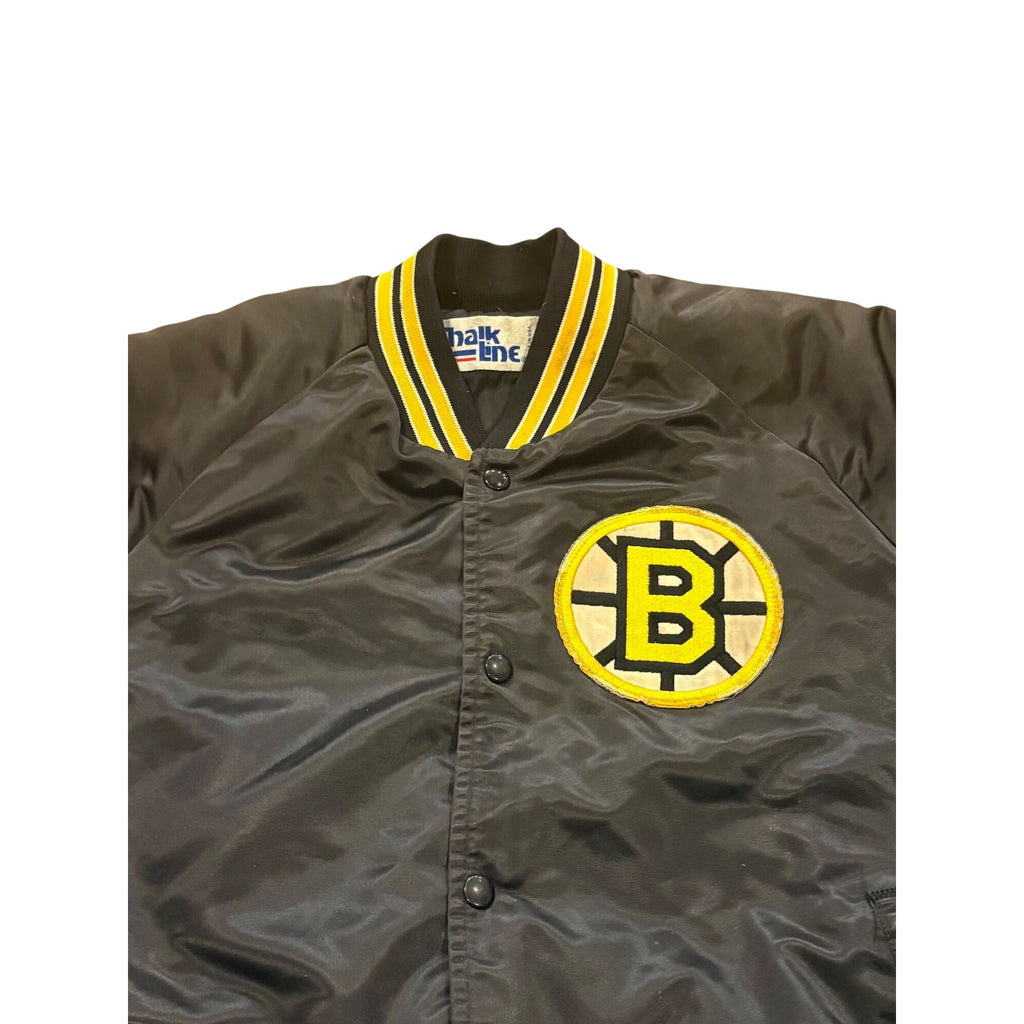 Vintage 80s Chalk Line Boston Bruins NHL Hockey Satin Jacket Black Men's Large