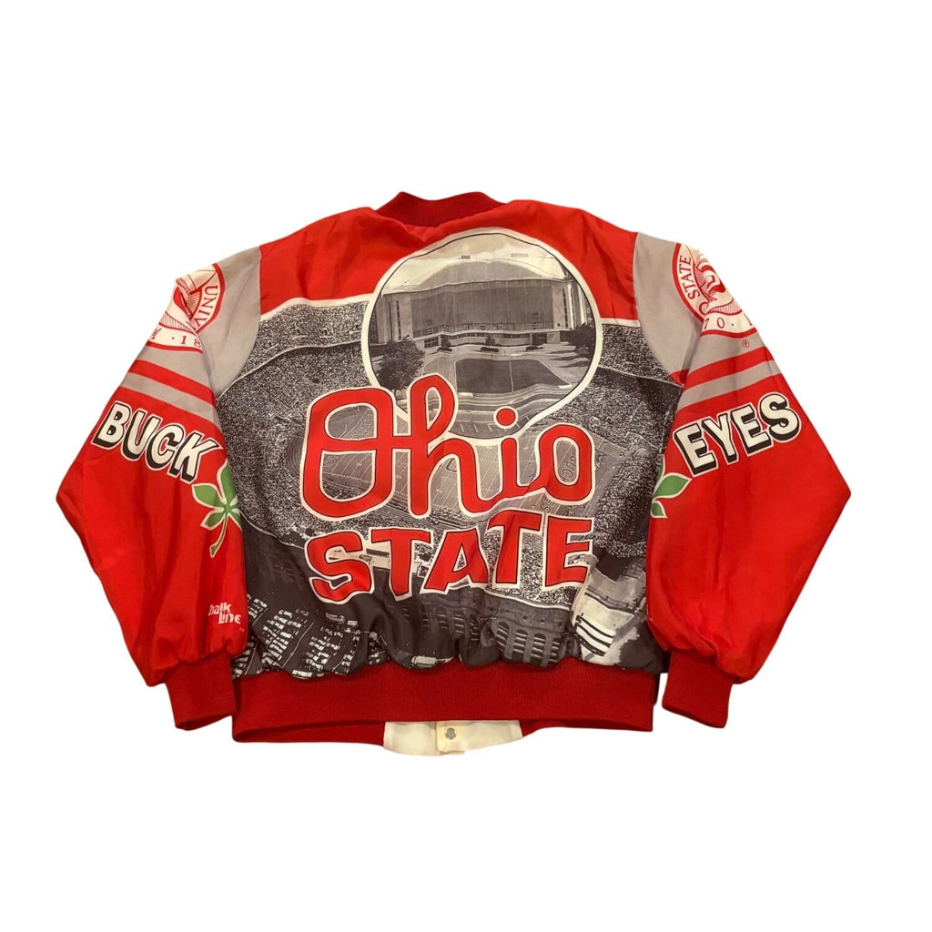 Vintage 80s Ohio State Buckeyes Chalk Line Fanimation Jacket USA Made Size XL
