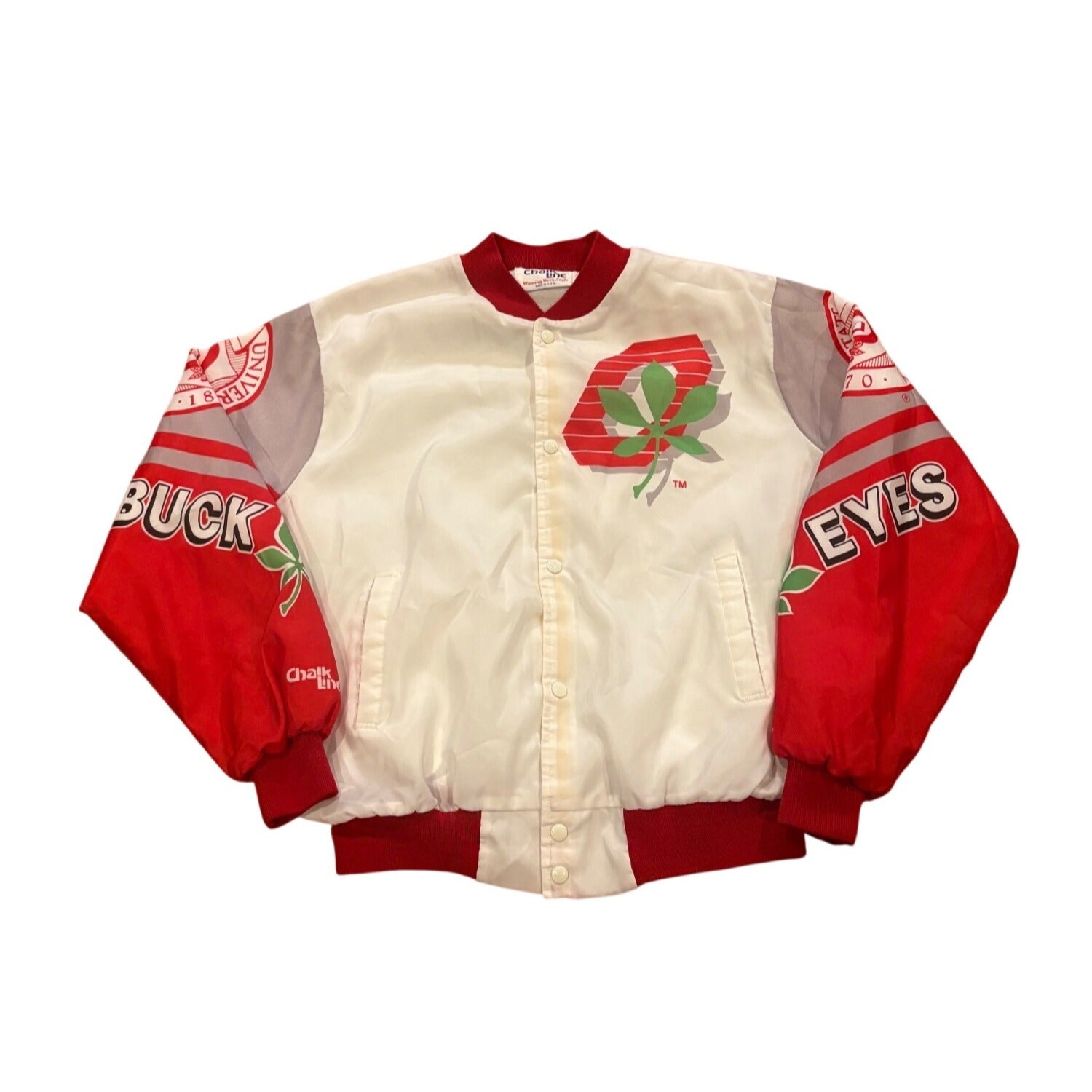 Vintage 80s Ohio State Buckeyes Chalk Line Fanimation Jacket USA Made Size XL