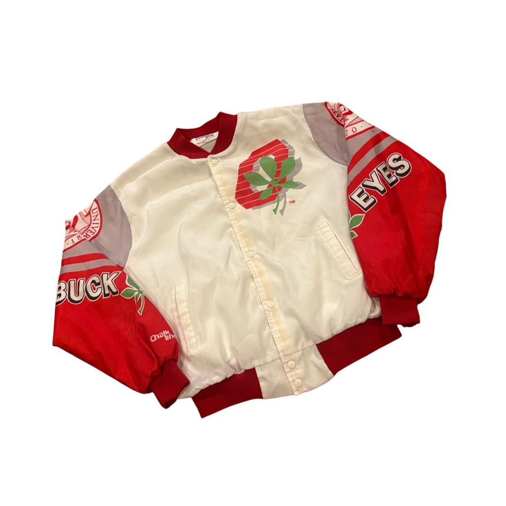 Vintage 80s Ohio State Buckeyes Chalk Line Fanimation Jacket USA Made Size XL
