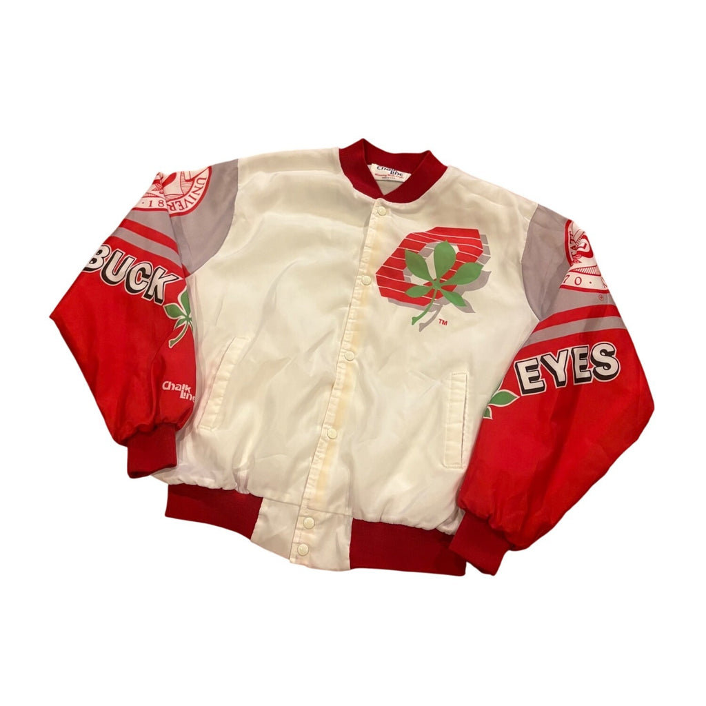 Vintage 80s Ohio State Buckeyes Chalk Line Fanimation Jacket USA Made Size XL