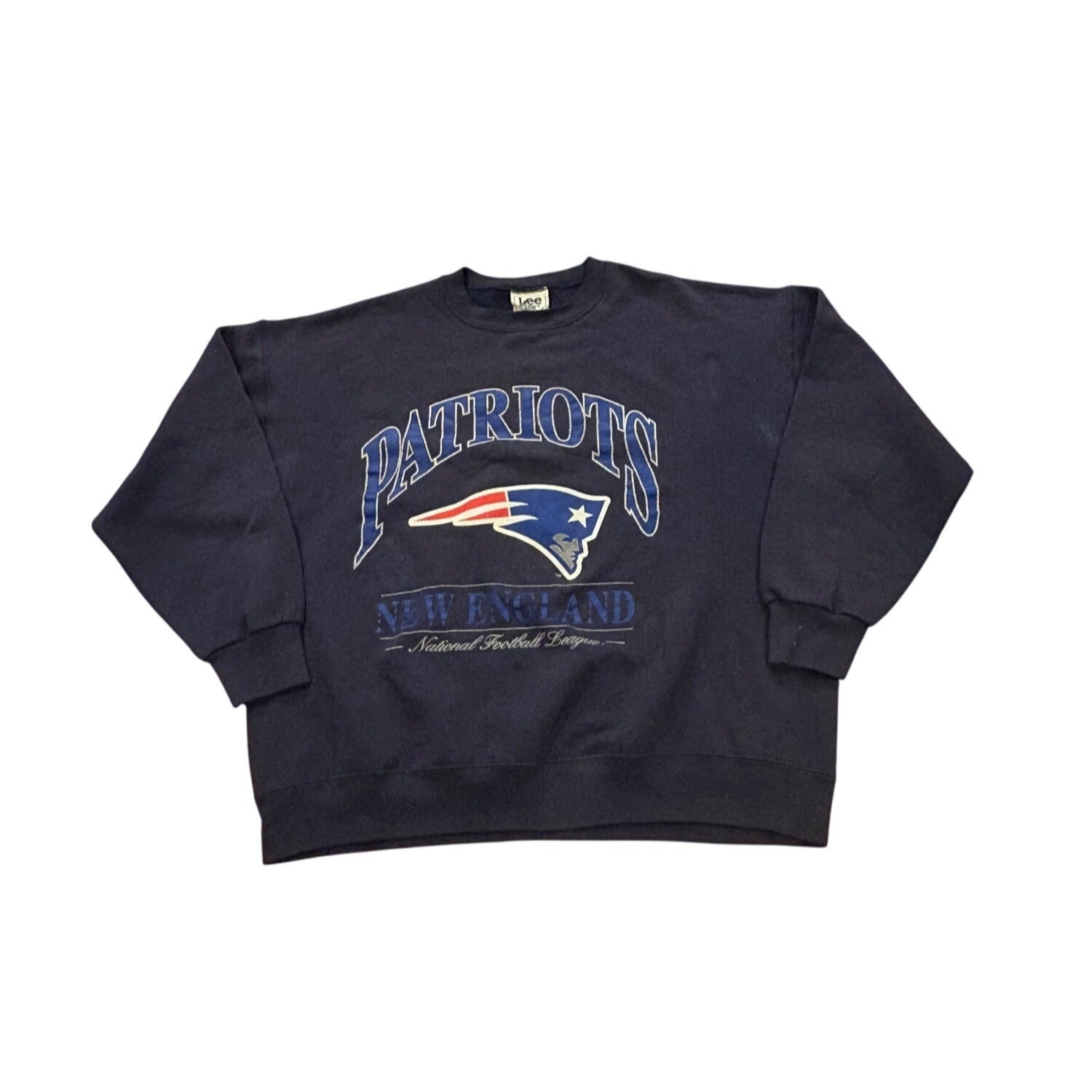 Vintage 90s Lee New England Patriots NFL Crewneck Sweatshirt Navy Blue Men's 2XL