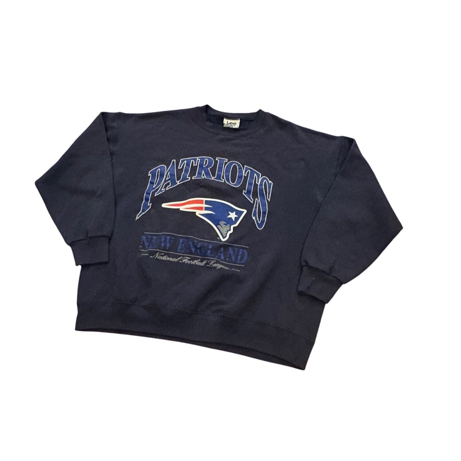 Vintage 90s Lee New England Patriots NFL Crewneck Sweatshirt Navy Blue Men's 2XL